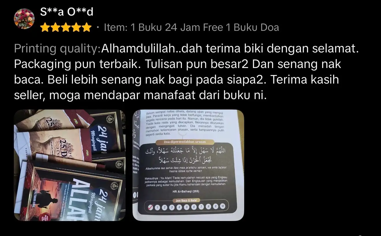 Ulasan pembeli - printing quality very good, senang nak hafal
