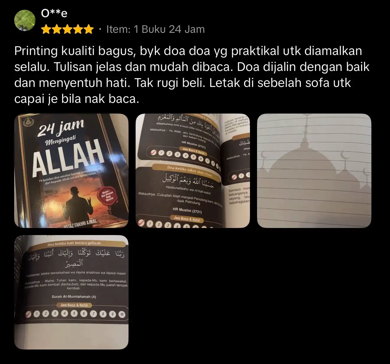 Ulasan pembeli - buku bantu hati tenang dan sentiasa ingat Allah