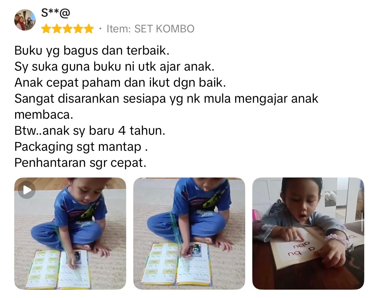 Testimoni pembeli — anak cepat paham dan ikut